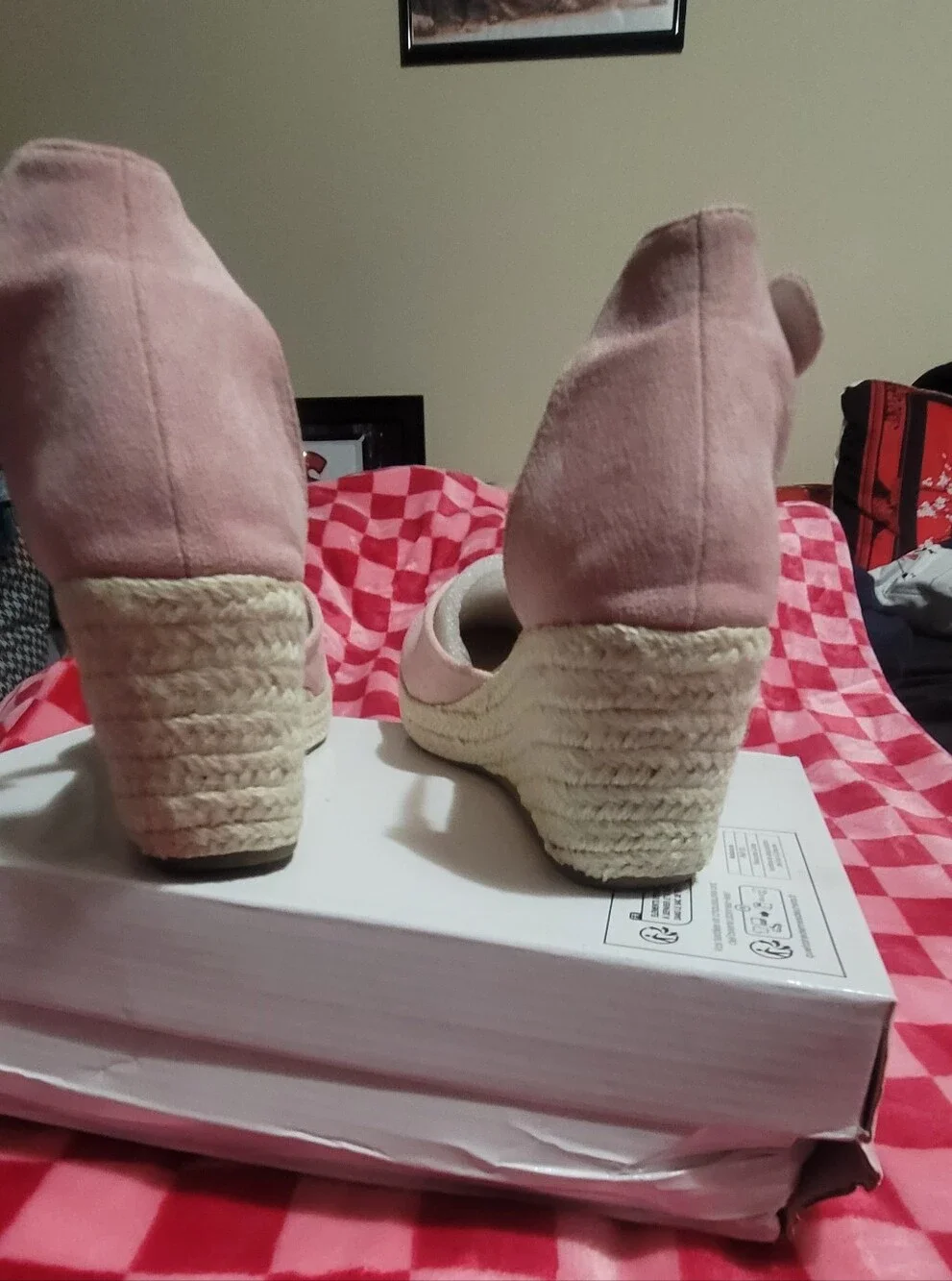 Womens Pink Espadrille Wedge Sandals - Ankle Strap - Picture 2 of 5